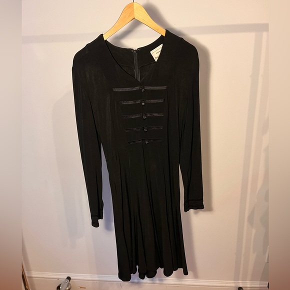 Skater Style Black Longsleeve Dress w Faux Satin Buttons and Detailing - Picture 1 of 7